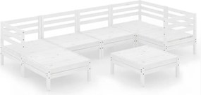vidaXL Set mobilier de grădină, 7 piese, alb, lemn masiv de pin