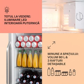 Klarstein Beersafe XXL Crystal White, frigider, 80 litri, 3 rafturi, ușă panoramică din sticlă, oțel inoxidabil