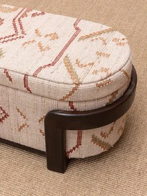 Banchetă tip cufăr din kilim de lână natur și bordo și lemn de acacia maro închis, cu spațiu de depozitare, finisaj mat, 47,5 x 132 cm, „Sienna”