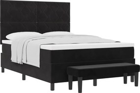 vidaXL Pat cu arcuri cu saltea cu headboard Negru 140 x 200 cm Catifea