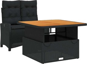 vidaXL Set mobilier de grădină cu perne, 2 piese, negru, poliratan