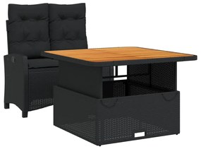 3277391 vidaXL Set mobilier de grădină cu perne, 2 piese, negru, poliratan