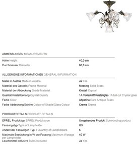 Candelabru cristal design lux LA BOHEME D-60cm 5L old patina