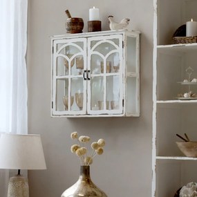 Vitrina de perete, din lemn masiv, cu aspect vintage