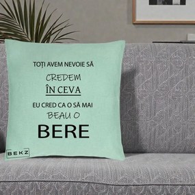 Perna Decorativa Eu Cred ca mai Beau o Bere, 40x40 cm, Verde Menta, Husa Detasabila, Perna Inclusa, BEKZ®