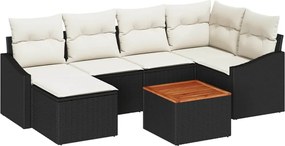 vidaXL Set de canapele pentru grădină cu pernă 7 pcs Negru poliratan