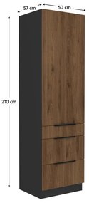 Dulap înalt de bucătărie Monzesa 60 Dbuc 210 3S1F (nuc okapi + negru . 1096969