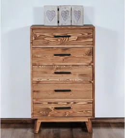 Comodă lemn masiv Timeless 5 Sertare Whisky, 60 × 40 × 100 cm
