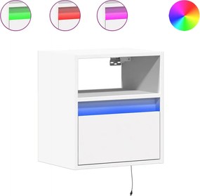 vidaXL Noptieră montată pe perete cu lumini LED, alb