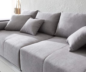 Canapea extensibilă dumonde cu ladă de depozitare si sezut confortabil din spuma high-density, Marbela Enjoy Silver XXL 295x100 cm cu taburet inclus