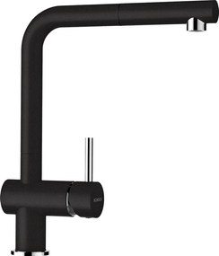Baterie bucatarie Schock Epos Cristalite Nero cu cap extractibil, aspect granit, cartus ceramic, negru