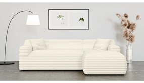 Colțar crem cu tapițerie din catifea reiată (cu colț pe partea dreaptă, cu șezlong) Martin – Ropez