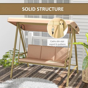 Outsunny Scaun Balansoar de Grădină cu 3 Locuri, Bancă cu Copertină Reglabilă, Perne Detașabile și Cadru din Oțel, 200x125x175 cm, Bej | Aosom Romania