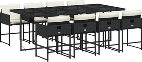 vidaXL Set mobilier de grădină cu perne, 9 piese, negru, poliratan