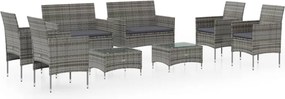vidaXL Set mobilier de grădină cu perne, 8 piese, gri, poliratan