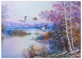 Tablou pe sticlă - Sosirea toamnei, pictură în ulei (70x50 cm)