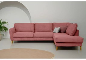 Colțar roz cu tapițerie din catifea reiată (cu colț pe partea dreaptă) Paris – Scandic