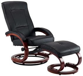 248597 vidaXL Fotoliu rabatabil cu taburet, negru, piele ecologică