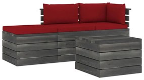 3061788 vidaXL Set mobilier grădină paleți cu perne, 4 piese, lemn masiv pin