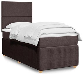 vidaXL Pat box spring cu saltea, maro închis, 90x200 cm, textil