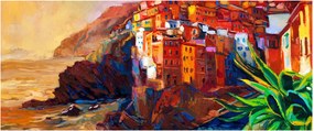 Tablou - Satul de coastă Cinque Terre, Riviera italiană, impresionismul modern (120x50 cm)