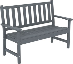Outsunny Bancă de grădină 2 locuri rezistentă la intemperii din plastic Bancă exterior cu design cu lamele aspect lemn Spătar Gri | Aosom Romania