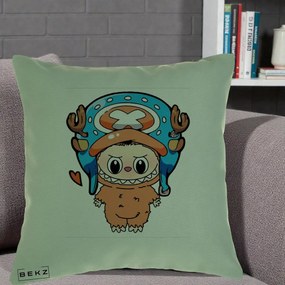 Perna Personalizata Labubu x Tony Tony Chopper, 40x40 cm, Verde, Husa Detasabila, Perna Inclusa, BEKZ®