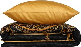 Lenjerie de pat dubla Super King (FR), 3 piese, L'essentiel Maison, Alvina, Aur/Negru