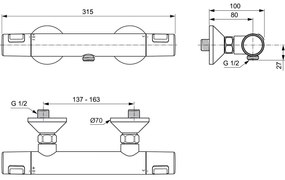 Baterie dus termostatata Ideal Standard Ceratherm T25 crom lucios Crom lucios