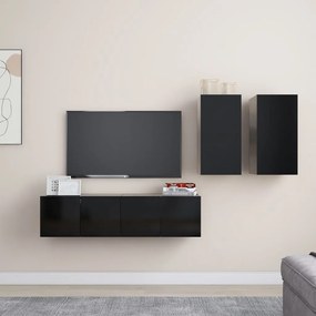 Set dulapuri TV, 4 piese, negru, PAL Negru, 60 x 30 x 30 cm, 4