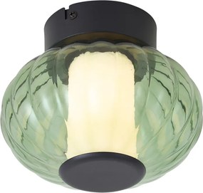 Plafonieră de design neagră 18cm cu sticlă verde, inclusiv LED reglabil în 3 trepte - Margherite