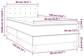 Pat box spring cu saltea, crem, 90x190 cm, textil Crem, 90 x 190 cm, Nasturi de tapiterie