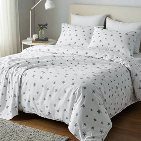Lenjerie de pat matrimonial Premium Ranforce alba cu stele / 200x220 cm dimensiune standard