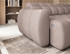 Colțar maro deschis extensibil/cu spațiu de depozitare cu tapițerie din țesătură bouclé (cu colț pe partea dreaptă/în formă de ”L”) Falconn – ELTAP