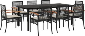 vidaXL Set mobilier de grădină cu perne, 9 piese, negru, poliratan