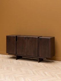 Comodă din lemn de mango și metal, cu 4 uși, maro antichizat, finisaj mat, 160×40×80, „Mogadi"