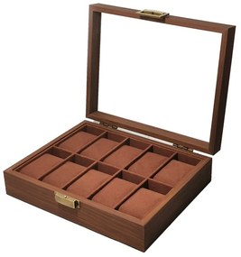 Cutie din Lemn pentru 10 Ceasuri LUXURY, Maro, Cu Capac Transparent