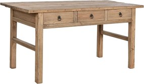 Masă dining din lemn masiv de ulm, natur, 6 locuri, cu 3 sertare, 85 x 169 x 75 cm, „Étable”