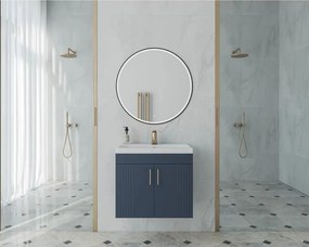 Set dulap baza suspendat Drop Lines Venus cu 2 usi bleumarin si lavoar 60 cm alb