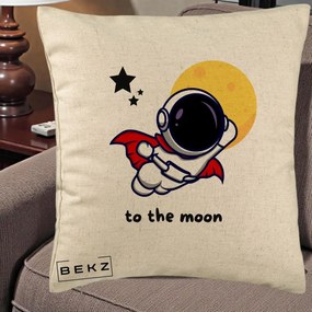 Perna Decorativa Astronaut To The Moon, 40x40 cm, Bej, Husa Detasabila, Perna Inclusa, BEKZ®