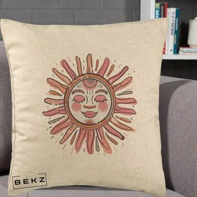 Perna Decorativa Soare Roz Tribal, 40x40 cm, Bej, Husa Detasabila, Perna Inclusa, BEKZ®
