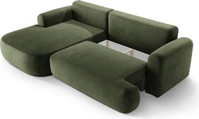 Coltar extensibil stanga 5 locuri, modular, cu lada depozitare, Ella, Micadoni Home, 271x174x94 cm, catifea, verde