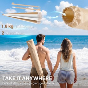 Outsunny Umbrelă de plajă cu franjuri Ø175 cm Umbrelă pentru terasă exterioară cu înălțime reglabilă Înclinare 30° Alb și Bej | Aosom Romania