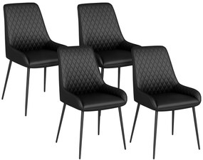 HOMCOM Set 4 Scaune de Dining Tapițate cu Spătar Înalt, Picioare din Oțel și Piele Ecologică, 49x60x89 cm, Negru | Aosom Romania