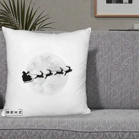 Perna Decorativa Mos Craciun Sanie Luna, 40x40 cm, Alb Pufos, Husa Detasabila, Perna Inclusa, BEKZ®