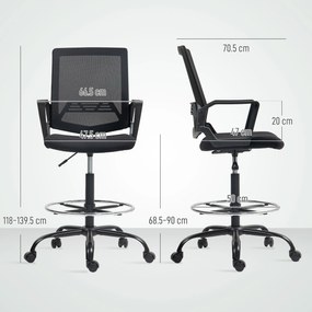 HOMCOM Scaun de birou, chaise bureau ergonomique cu înălțime și suport pentru picioare reglabile, 66,5 x 70,5 x 118-139,5 cm, negru | Aosom Romania
