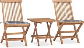 vidaXL Set mobilier exterior pliabil cu perne, 3 piese, lemn masiv tec