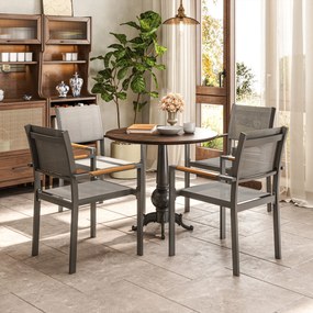 Outsunny Lot de 4 scaune de grădină, scaune de masă cu brațe efect de lemn cadru din aluminiu, gri deschis | Aosom Romania