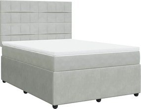 vidaXL Pat box spring cu saltea, gri deschis, 160x200 cm, catifea