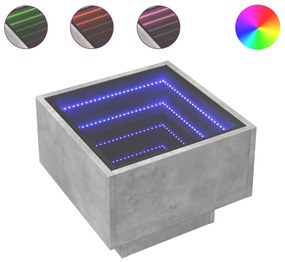 847500 vidaXL Masă laterală cu LED, gri beton, 40x40x30 cm, lemn prelucrat